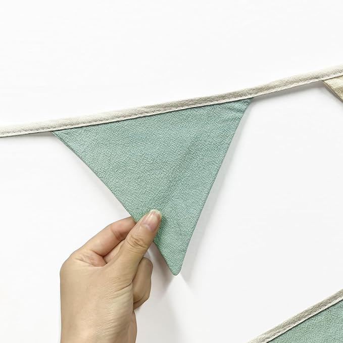 2 Sets of Blue Green Nursery Garland 24Pcs Green Blue Fabric Linen Pennant - Image 8