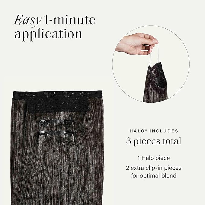 Luxy 100% Remy Human Hair – Halo Clip-In Hair Extensions –Natural Looking Volume & Length - One-Piece - Easy 5-Min Application 180 grams 20" Dark Gray Halo