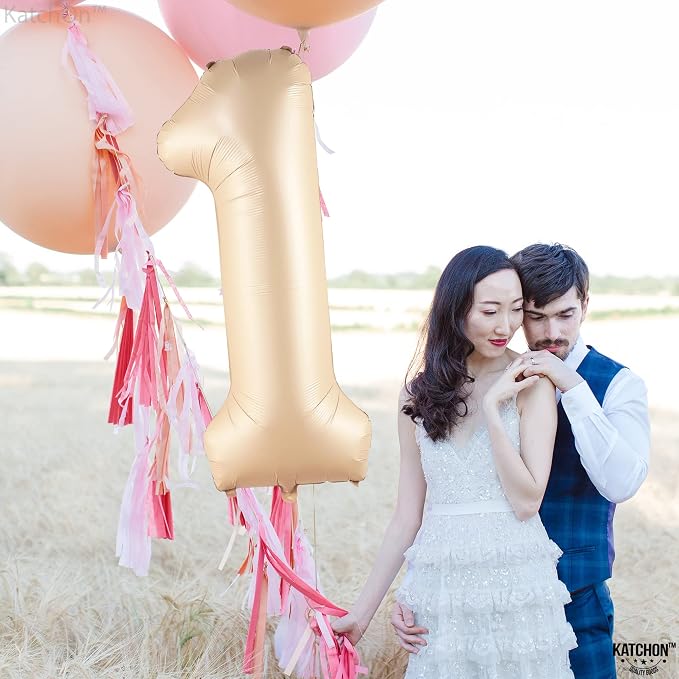 KatchOn Beige Number 1 Balloon 40 Inch | Number One Balloon - Image 5