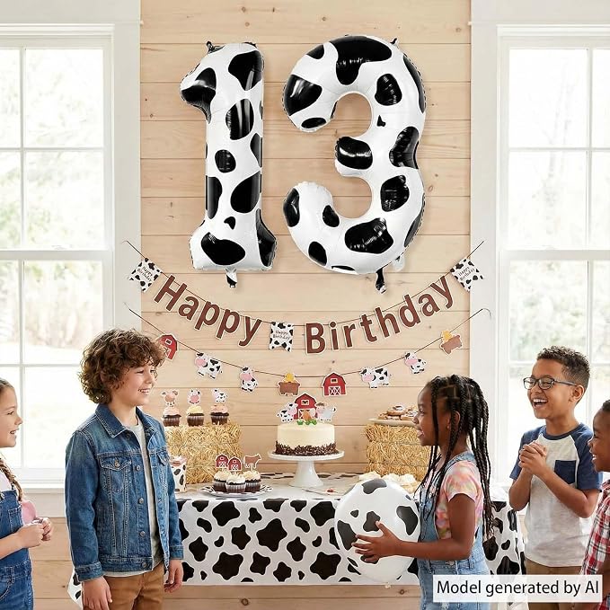40 Inch Cow Print Number 13 Balloon Set, Giant Black and White Foil Number - Image 5
