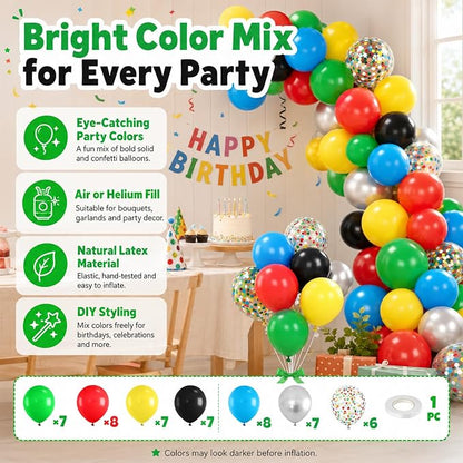 Red Yellow Blue Green Balloon, Game Themed Party Supplies - Image 2