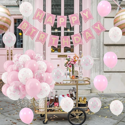 HILAVO Pink Bow Balloons, 12 Inch Pastel Light Pink Transparent White Bow Print - Image 7