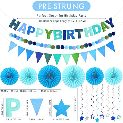 CANREVEL 17 PCS Pre-Strung 3D Blue Happy Birthday Banner, Happy Birthday Felt - Image 2