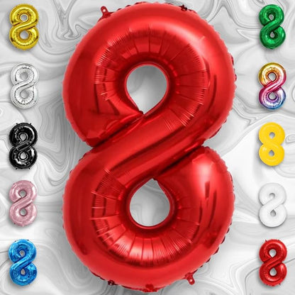Red Number Balloon 8 Mylar Foil Balloons 16 inch - Image 3