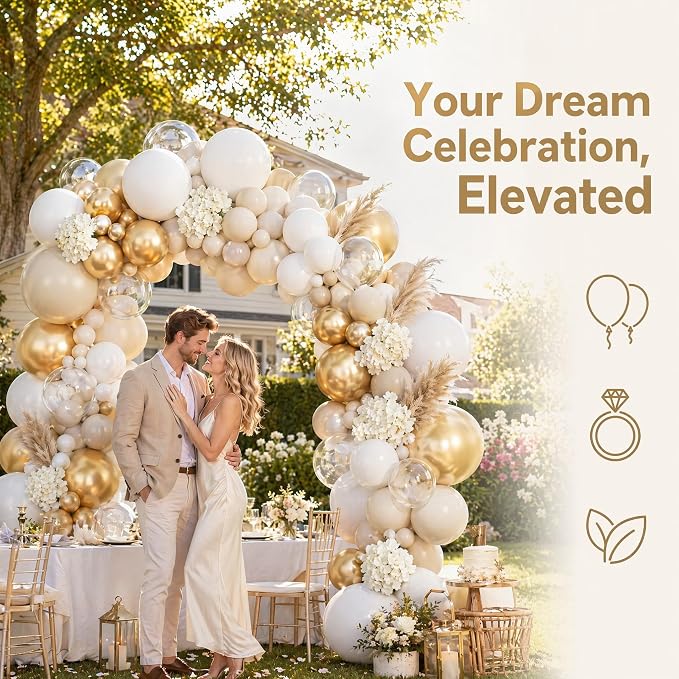 KARLURE White and Gold Balloons Arch Kit Garland - Image 4