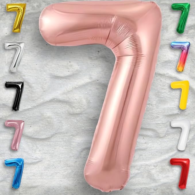 Rose Gold Number Balloon 7 Mylar Foil Macaron Balloons 16 inch - Image 6
