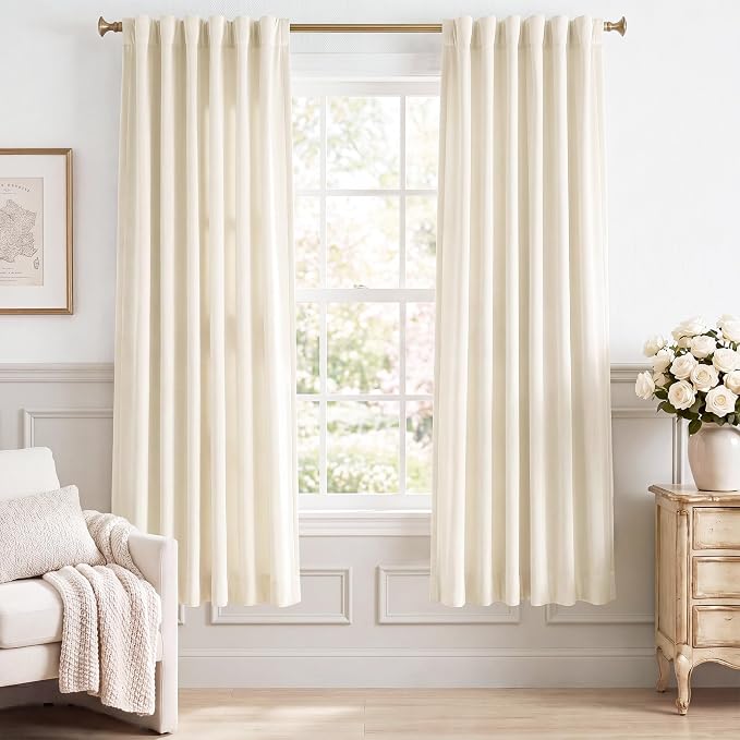 Ivory White Velvet Curtains for Nursery Back Tab, W52 x L72, Elegant Decor by StangH