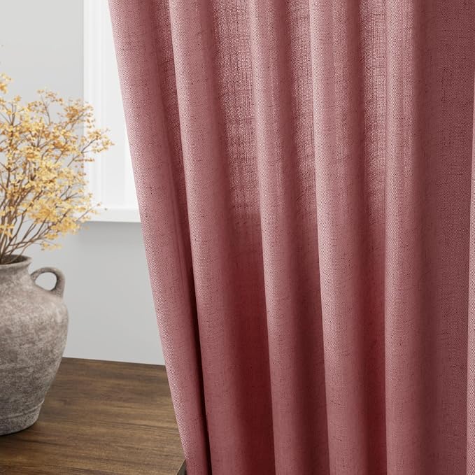 Canyon Rose Linen Curtains 96 Inches Long 2 Panels Set - Image 4