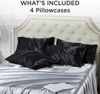 Bedsure Satin Pillowcases Standard Set of 4 - Black Silk Pillow Cases for Hair and Skin 20x26 inches, Satin Pillow Covers 4 Pack with Envelope Closure, Gifts for Women Men