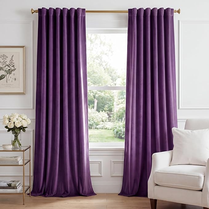 Purple Velvet Curtains for Grils Bedroom Nursery, W52 x L84, Back Tab Room by StangH
