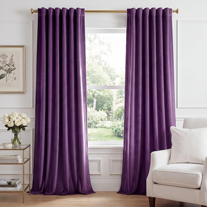 Purple Velvet Curtains for Grils Bedroom Nursery, W52 x L96, Modern Back Tab by StangH