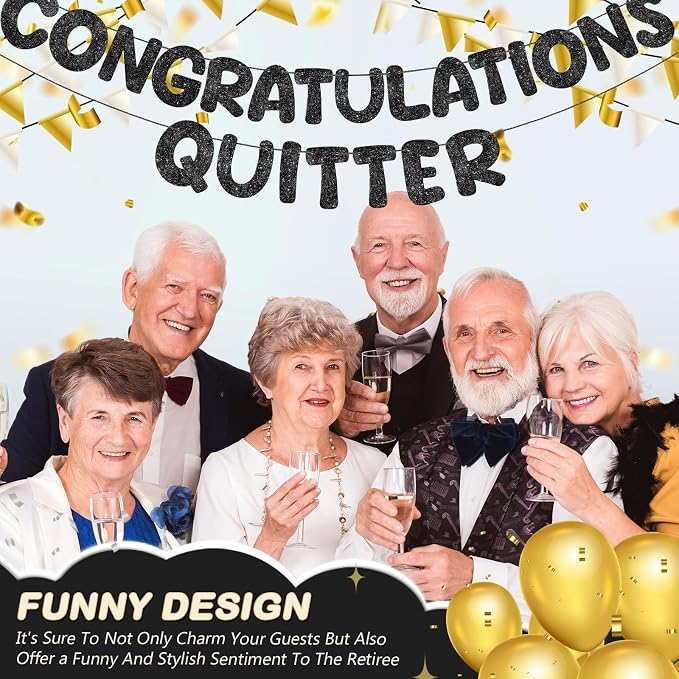 Fulmoon Pre Strung Congratulations Quitter Glitter Banner Funny Retirement - Image 4