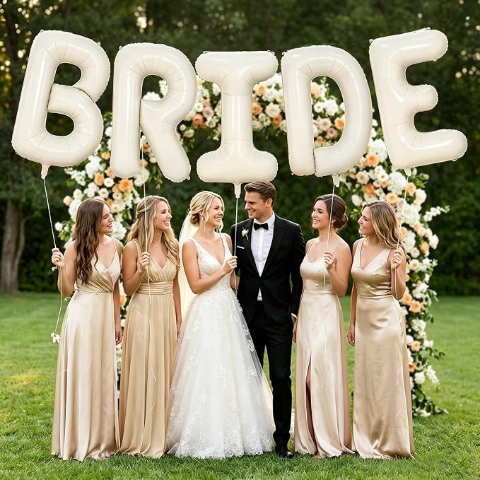 BRIDE Balloons Bachelorette, Cream BRIDE Letter Balloon Foil Bridal Balloons | - Image 5