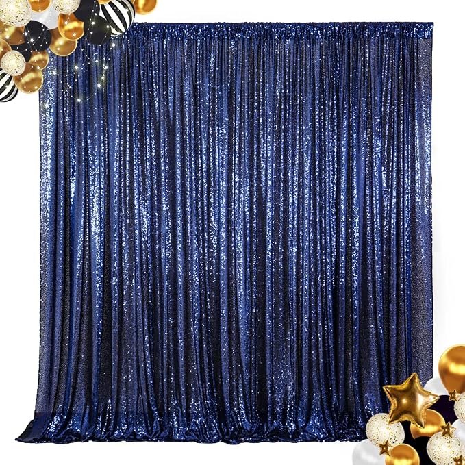 ShinyBeauty Sequin Backdrop 7FTx7FT Navy Blue Sequin Fabric Drapes Sparkle by ShinyBeauty