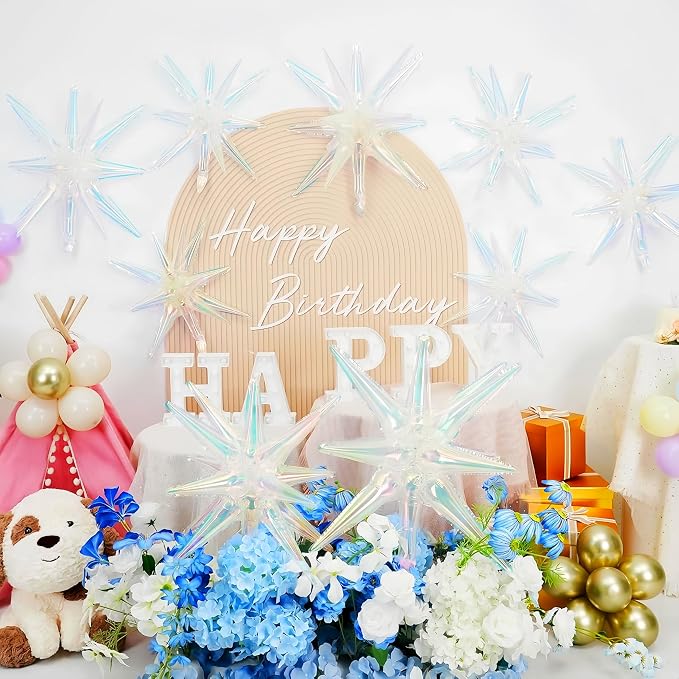 9Pcs Iridescent Star Balloons, Mylar Spike Balloon - Image 4