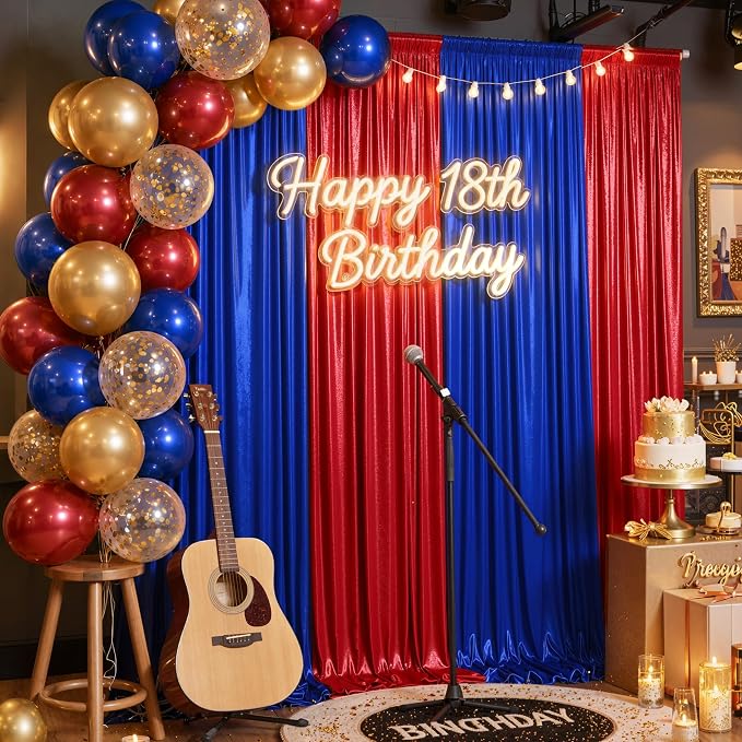 20ft x 10ft Red Royal Blue Sequin Backdrop Curtain by Outpain