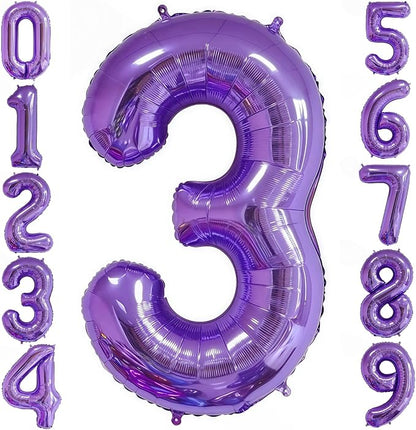 Purple 3 Balloon Number, 40 Inch Number 3 Balloon Big Purple 3 Foil Mylar by BBPOOL