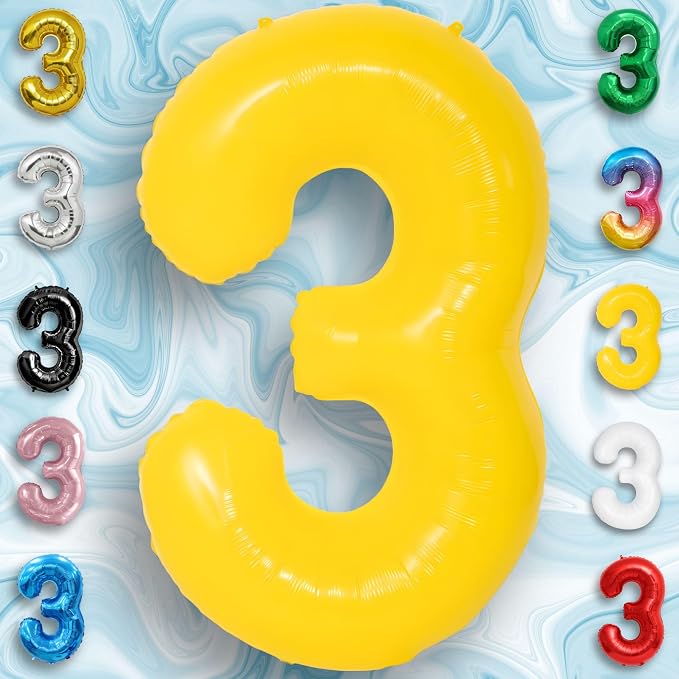 Yellow Number Balloon 3 Mylar Foil Macaron Balloons 40 inch - Image 3