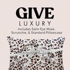 Satin Pillowcase Gift Set for Women – Brown Leopard, Silky Soft, Reduces Frizz | Includes Satin Eye Mask & Scrunchie | for Curly Hair, Sensitive Skin | Perfect