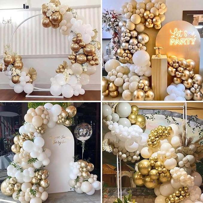 Beige White Gold Balloons - Image 5