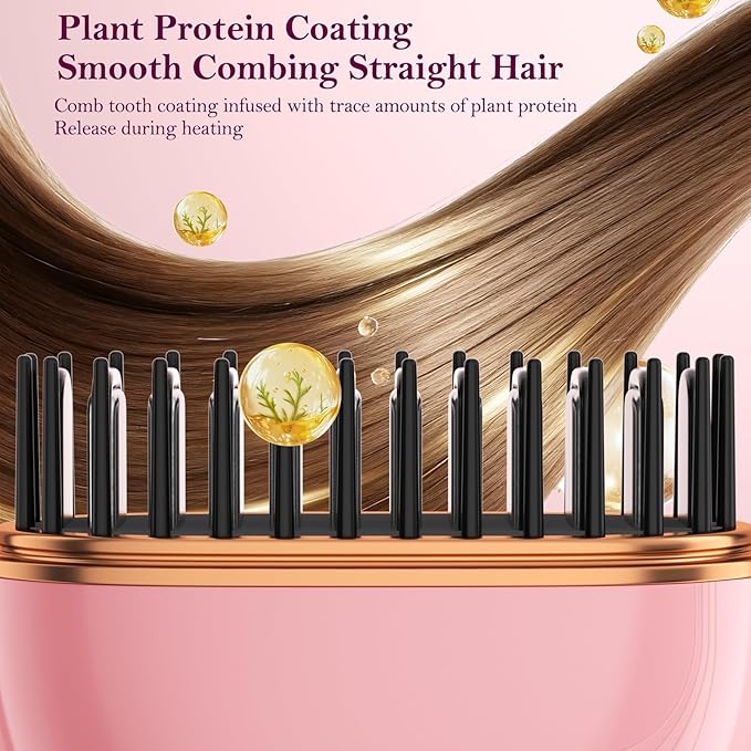 Mini Hair Straightener Brush, Rechargeable Portable Hair Straightener Brush, 3-Speed Temperature Control All Hair Types, Anti Scald Shell, Fast Heating Hot Comb, Idea for Travel Gift Hair Straightener