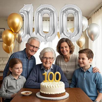 Silver Number 100 Balloon, 40 Inch Foil Helium Number Balloons, 100th Birthday - Image 6