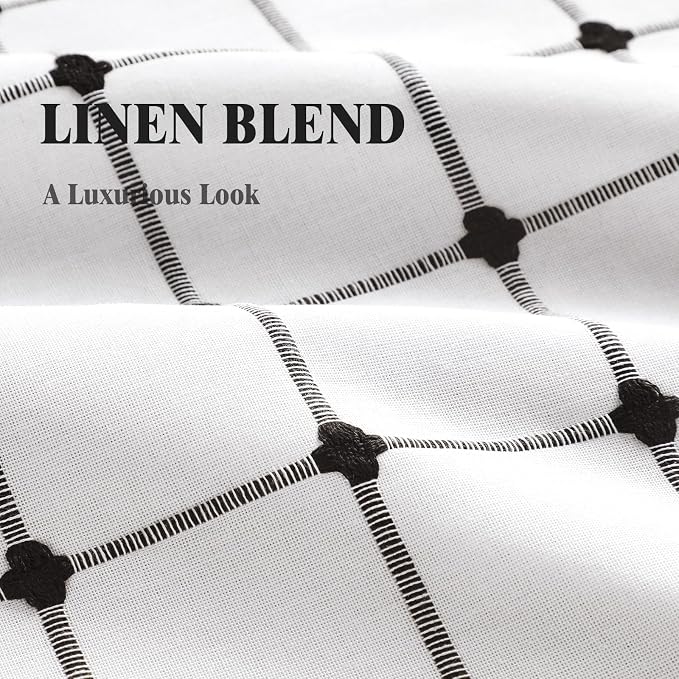 Boho Blackout Black Plaid Curtains 84 Inch Linen Blend 2 Panels | Vintage - Image 4