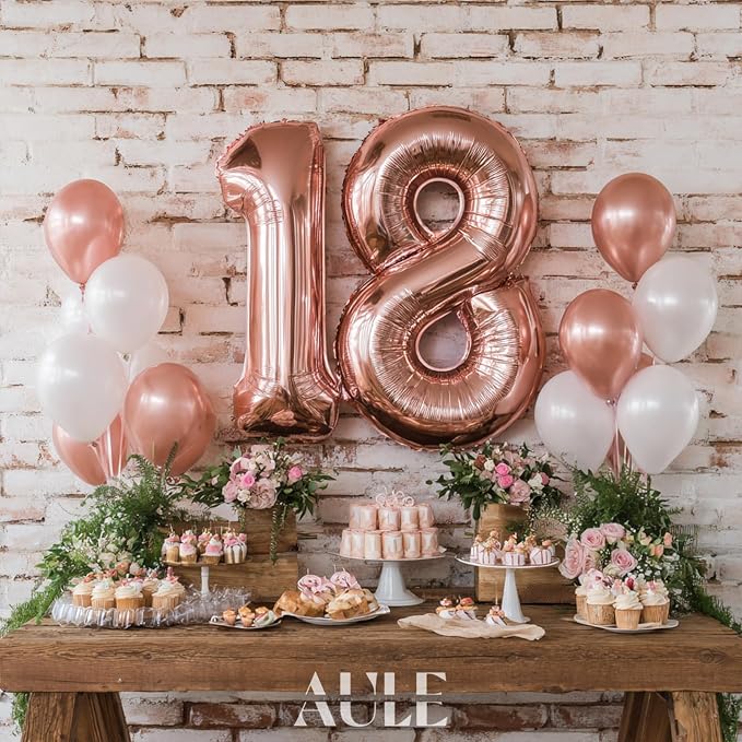 AULE 40 Inch Rose Gold 18 Balloon Number Foil 0-9 Birthday Big Numbers | - Image 4