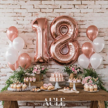 AULE 40 Inch Rose Gold 18 Balloon Number Foil 0-9 Birthday Big Numbers | - Image 4