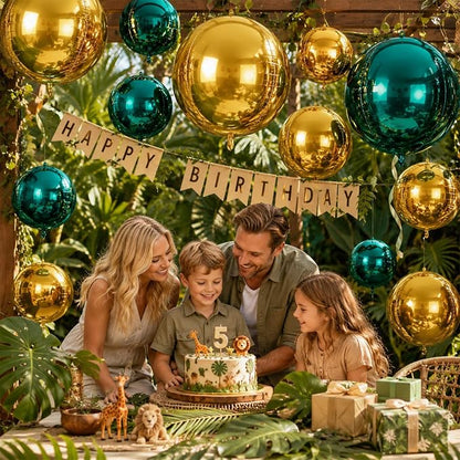 Biapian Green and Gold Round Balloons Foil, Metallic Gold Blue Large Balloons - Image 5