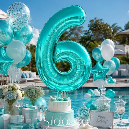 40 Inch Big Teal Blue Number 6 Foil 0-9 Mylar Helium Balloons | Large Digital - Image 6