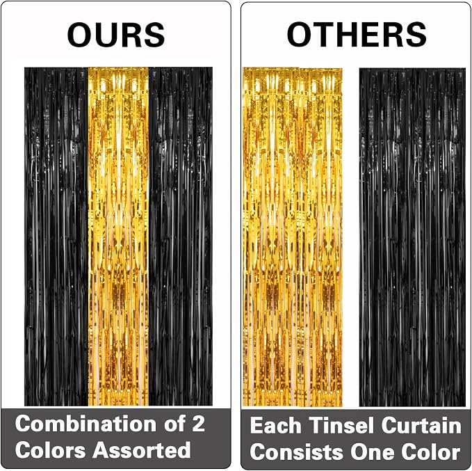 PIGETALE, 2 Pack 3.2x8.2 Feet Black and Gold Tinsel Backdrop Party Decorations - Image 4
