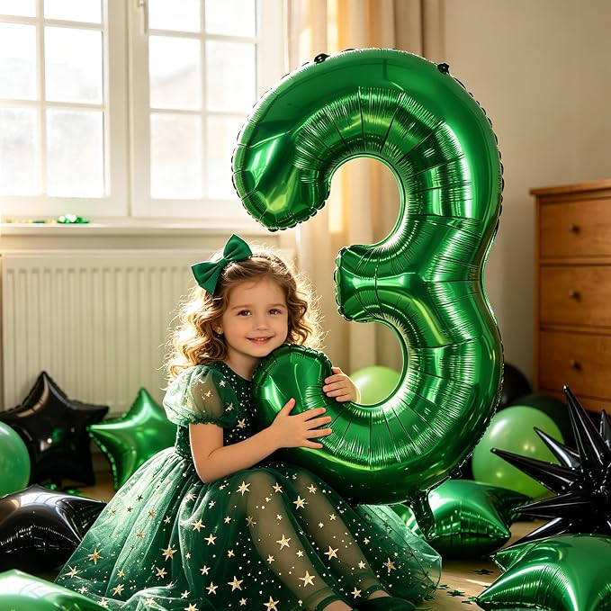 TONIFUL 3rd Birthday Balloons Kit 40 Inch Dark Green Large Number 3 Balloon | - Image 5