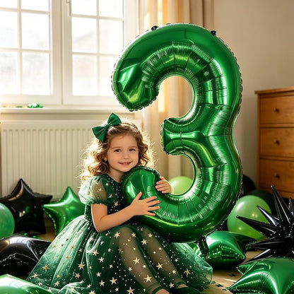 TONIFUL 3rd Birthday Balloons Kit 40 Inch Dark Green Large Number 3 Balloon | - Image 5