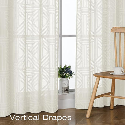 Simplebrand Ivory Sheer Kitchen Curtains 36 Inch Length Tier Curtains 2 Panels - Image 5