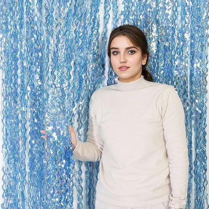 4 Pack Wavy Blue Tinsel Backdrop Streamers Party Decorations 3.3x6.6 Feet | - Image 3