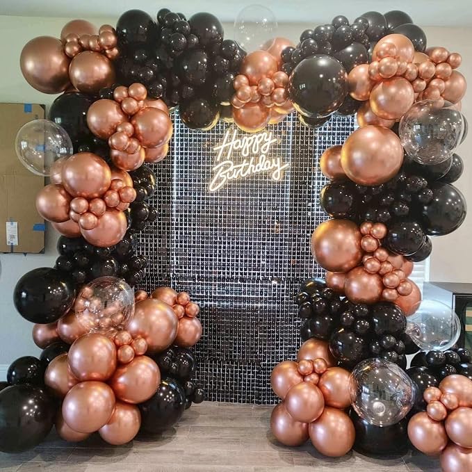 HILAVO Rose Gold and Black Balloons, 12Inch Metallic Rose Gold and Confetti - Image 6