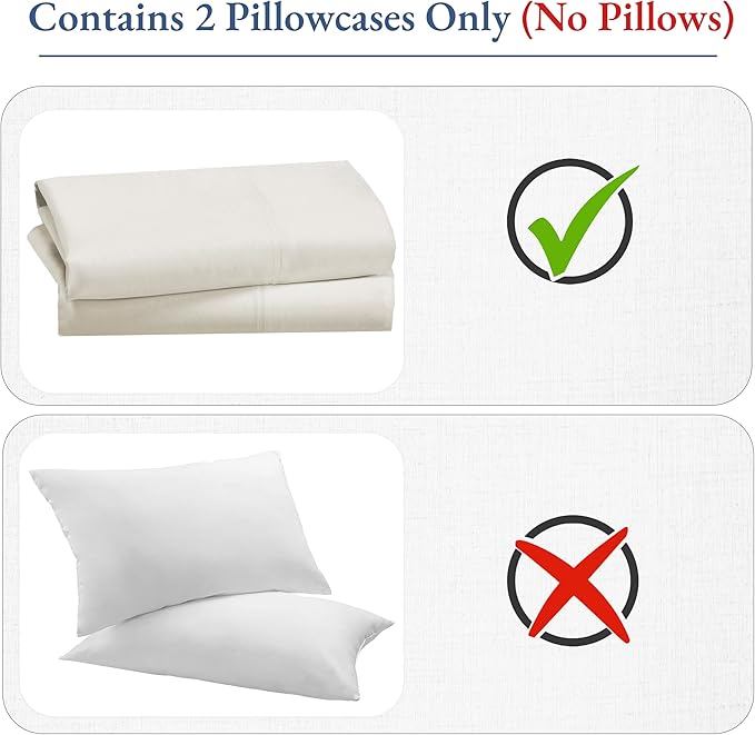 California Design Den Heirloom Soft, Smooth & Thick Certified 800 Thread Count 100% Cotton Sateen, 2 Pillow Cases King Size, Fits King Pillows - Ivory (Cream Tone)