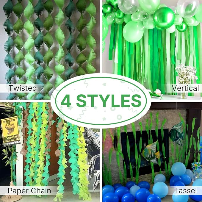 PartyWoo Green Emerald Forest Green Crepe Paper Streamers 6 Rolls 492 FT | - Image 5
