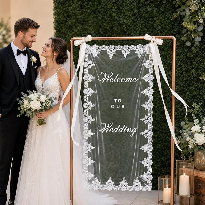 150x60cm Large Sheer Lace Wedding Welcome Banner Sign - Image 3