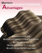 Moresoo Black to Brown Ombre Clip in Hair Extensions Real Human Hair Black to Dark Brown with Dark Golden Blonde Human Hair Clip in Extensions 16inch 135g/7pcs