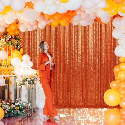 2×8FT-6PCS Orange Sequin Backdrop Curtains Panels, Photography Backdrop Glitter - Image 3
