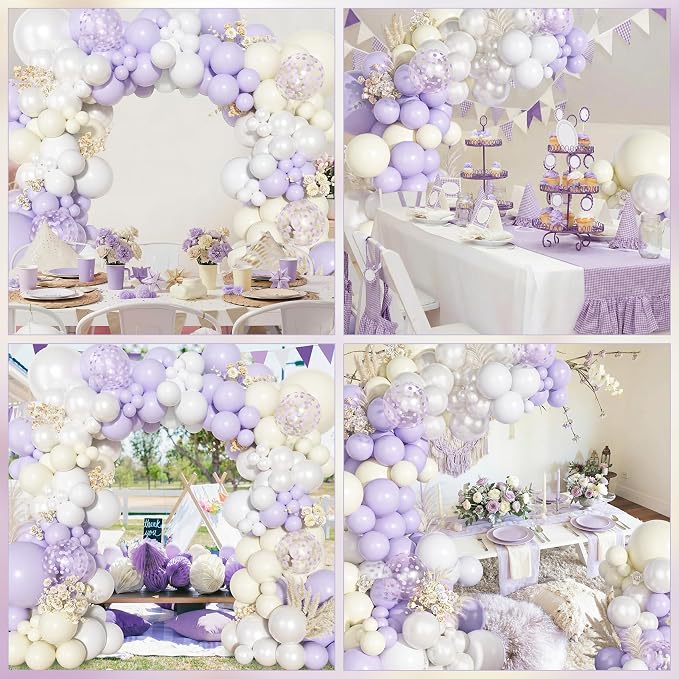 Ouddy Party Pastel Purple White Balloons Garland Arch Kit 18 12 10 5 Inch | - Image 7
