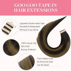 GOO GOO Tape in Hair Extensions Human Hair, 1B/19/1B Natural Black to Light Blonde, 26inch 120g 40pcs, Skin Weft Seamless Invisible, Silky Straight with Thick Ends, Remy Human Hair