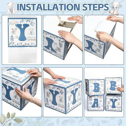 Kathfly 4 Pcs Blue Safari Baby Shower Decoration Blue Toile De Jouy Chinoiserie - Image 3