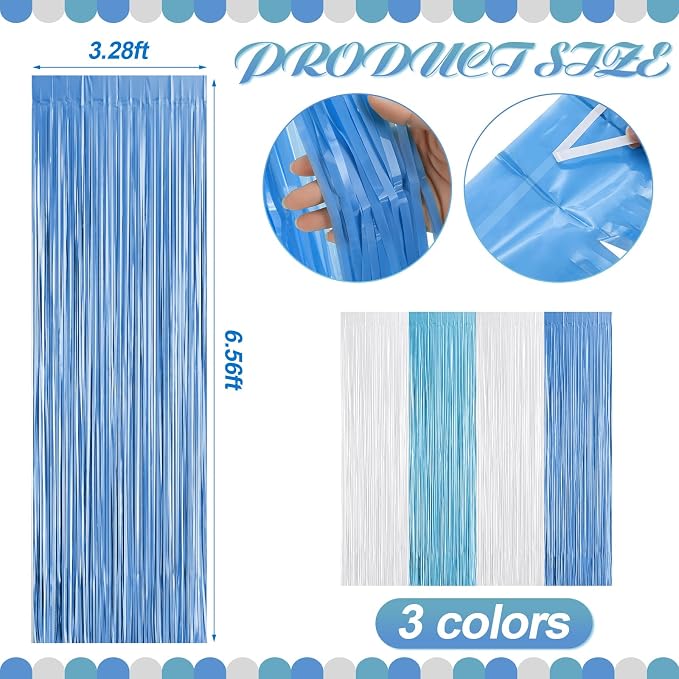 Frienda 4pcs Blue and White Party Decorations 6.6ft Fringe Curtains Decorations - Image 2