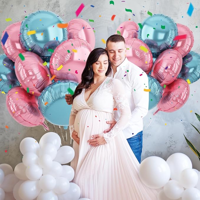 20PCS 18 Inch Round Foil Balloon, Light Blue Pink Round Shaped Balloons - Image 7