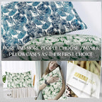 ZIMASILK 100% Pure Mulberry Silk Pillowcase for Hair and Skin Health,Both Sides 19 Momme Silk Floral Print,1pc (King 20''x36'',White Leaves)