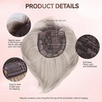 LEEONS Hair Toppers for Women with Bangs Short Bob Synthetic Hair Pieces for Thinning Hair Side Part (Mixed Ivory Blonde with Dark Root)