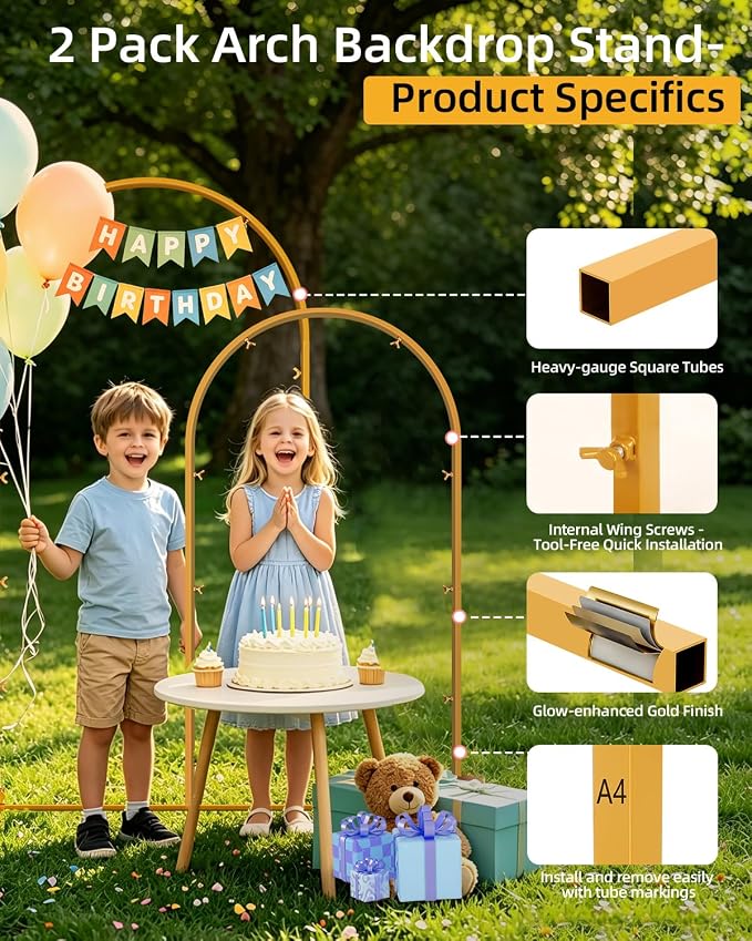 Wedding Arch Backdrop Stand 5FT, 6FT Gold Metal Arch Stand Set of 2, Balloon - Image 3